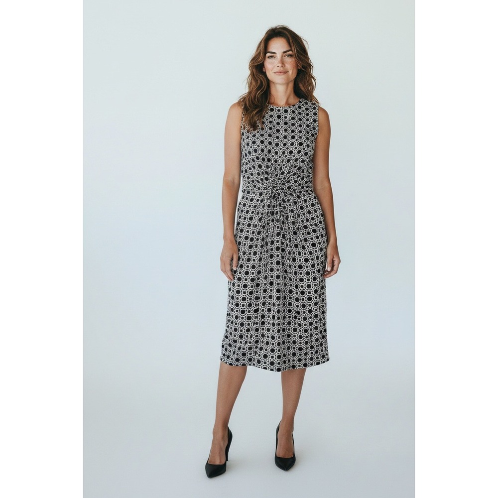 Enfocus Women Black White Geometric Twist Front Sleeveless Midi Dress 14W